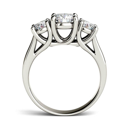 2.00 CTW DEW Round Moissanite Three-Stone Ring in 14K White Gold