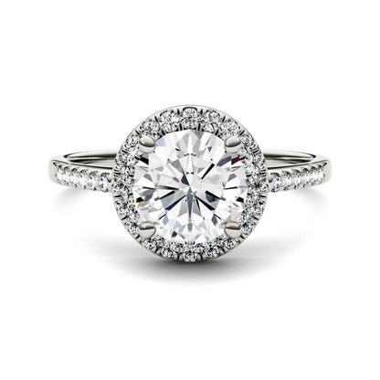 1.82 CTW DEW Round Moissanite Halo Ring in 14K White Gold