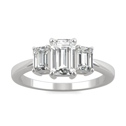 1.55 CTW DEW Emerald Moissanite Three-Stone Ring in 14K White Gold