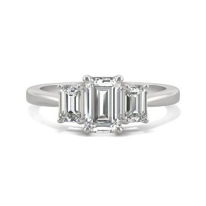 1.55 CTW DEW Emerald Moissanite Three-Stone Ring in 14K White Gold
