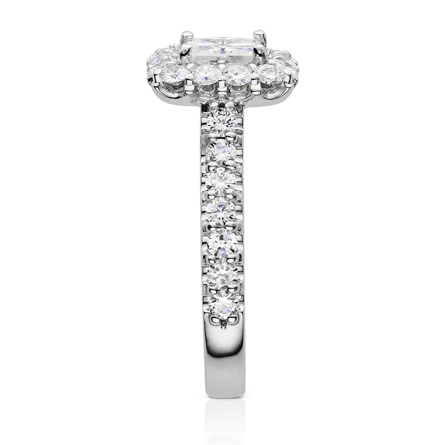 1.98 CTW DEW Square Moissanite Halo Ring in 14K White Gold