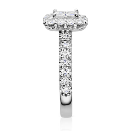 1.98 CTW DEW Square Moissanite Halo Ring in 14K White Gold