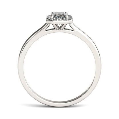 0.68 CTW DEW Emerald Moissanite Halo Ring in 14K White Gold