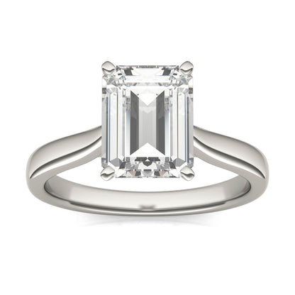 2.52 CTW DEW Emerald Moissanite Solitaire Ring in 14K White Gold