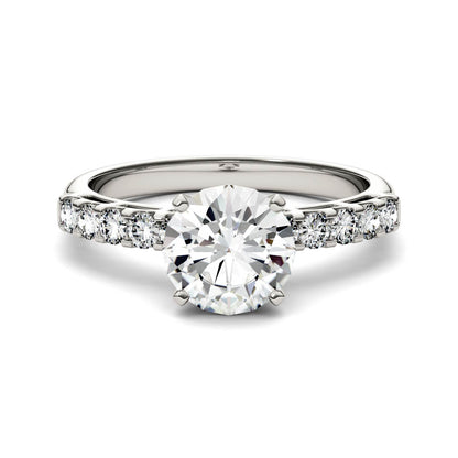 1.80 CTW DEW Round Moissanite Engagement Ring in 14K White Gold