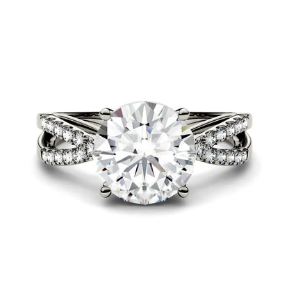 2.92 CTW DEW Round Moissanite Engagement Ring in 14K White Gold