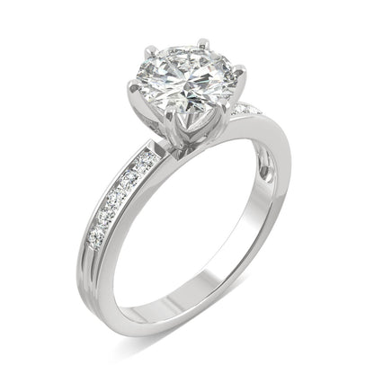1.70 CTW DEW Round Moissanite Engagement Ring in 14K White Gold