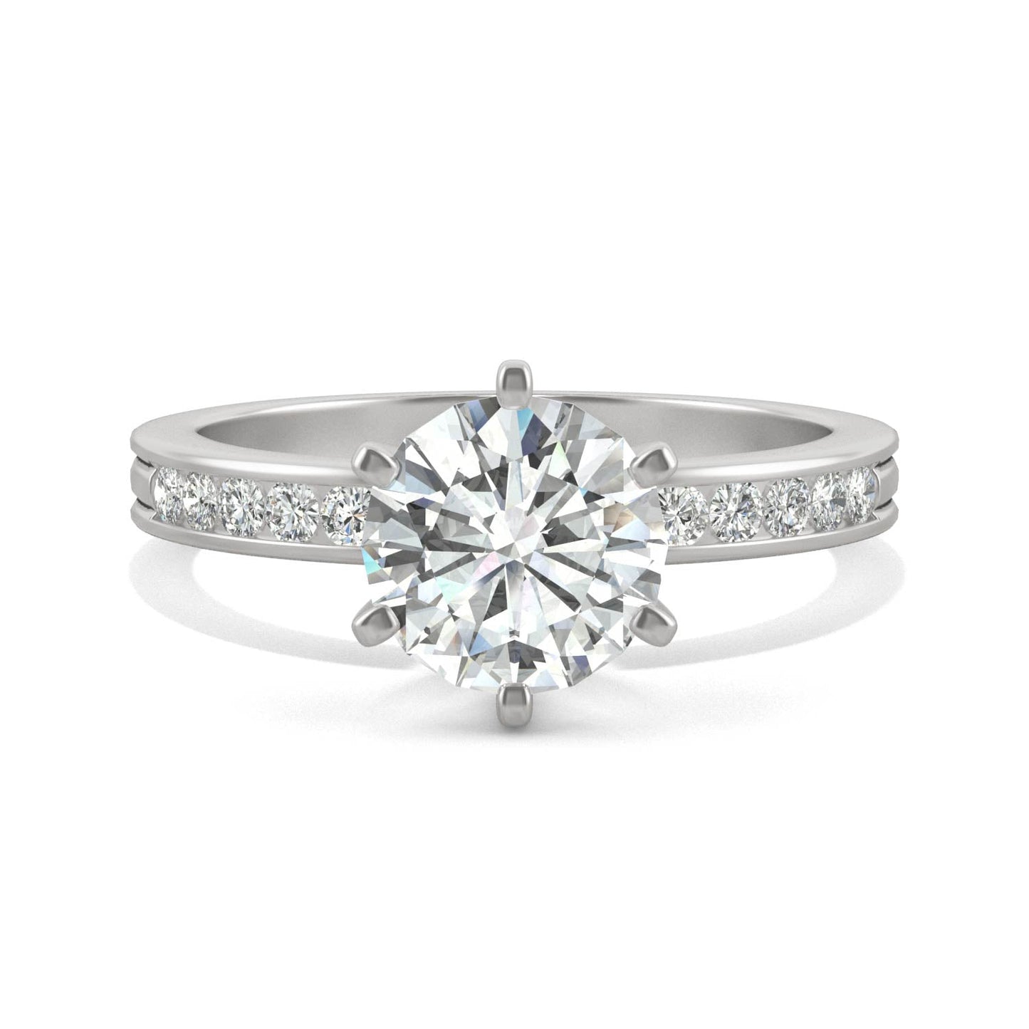 1.70 CTW DEW Round Moissanite Engagement Ring in 14K White Gold