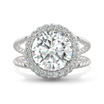 2.94 CTW DEW Round Moissanite Halo Split-Shank Engagement Ring in 14K White Gold