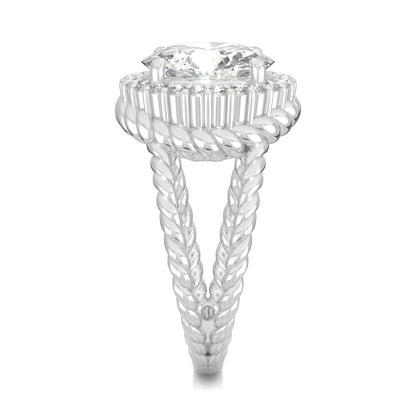 2.94 CTW DEW Round Moissanite Halo Split-Shank Engagement Ring in 14K White Gold