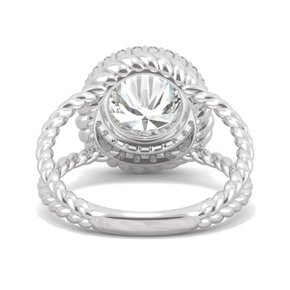 2.94 CTW DEW Round Moissanite Halo Split-Shank Engagement Ring in 14K White Gold