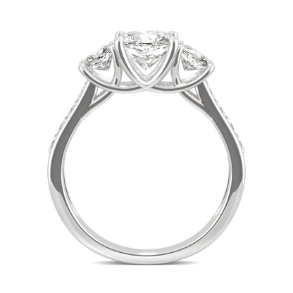 2.14 CTW DEW Cushion Moissanite Three-Stone Ring in 14K White Gold