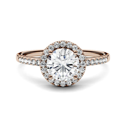 1.30 CTW DEW Round Moissanite Halo Ring in 14K Rose Gold