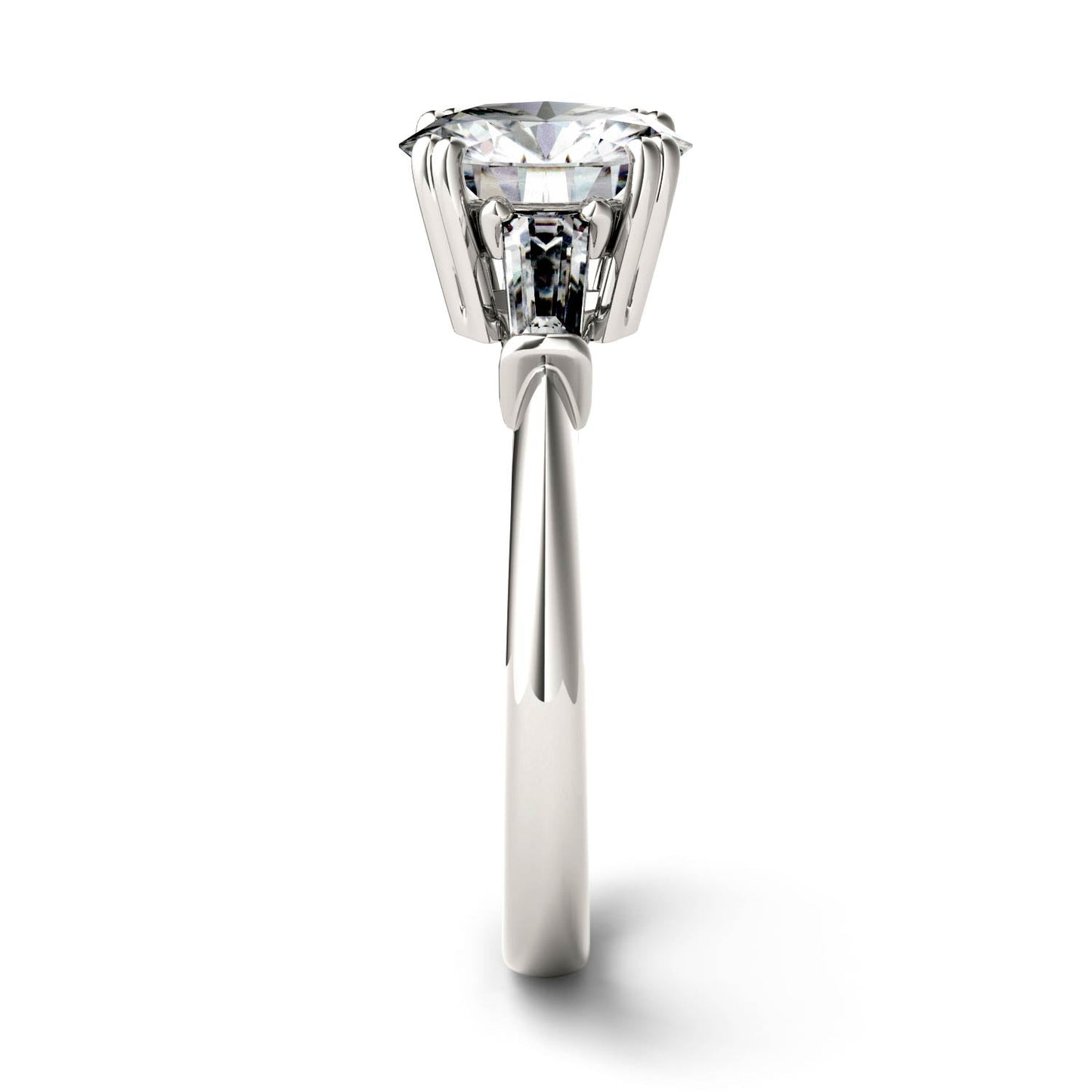 2.27 CTW DEW Round Moissanite Three-Stone Ring in 14K White Gold