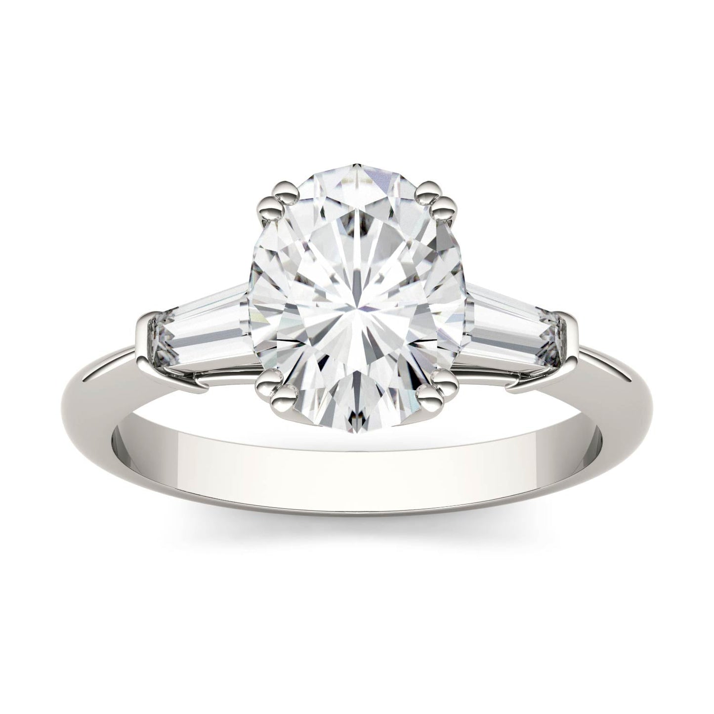 2.47 CTW DEW Oval Moissanite Three-Stone Engagement Ring in 14K White Gold