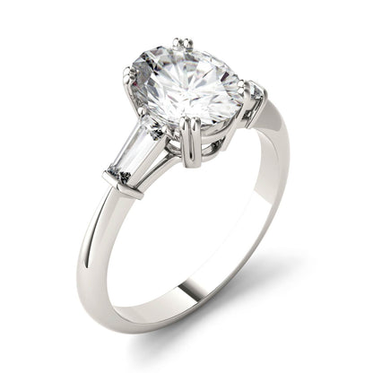 2.47 CTW DEW Oval Moissanite Three-Stone Engagement Ring in 14K White Gold