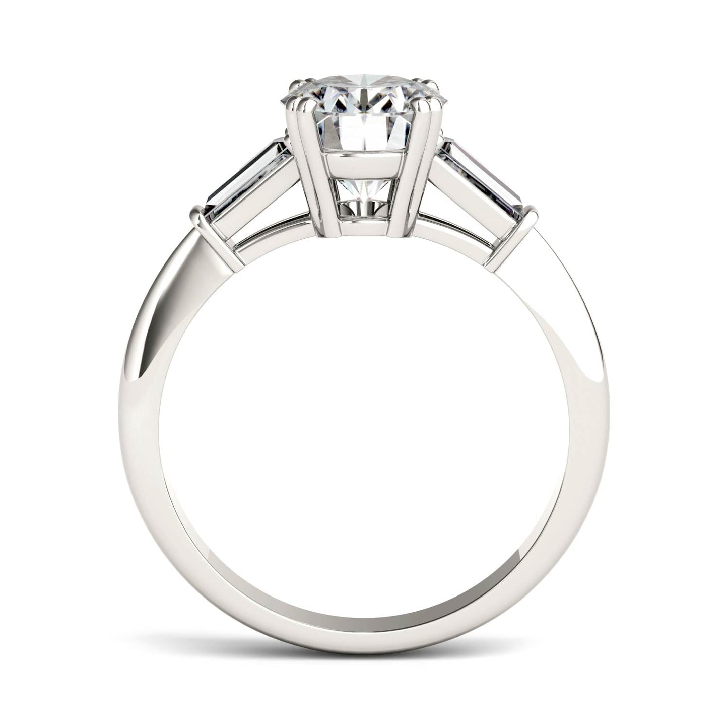 2.47 CTW DEW Oval Moissanite Three-Stone Engagement Ring in 14K White Gold