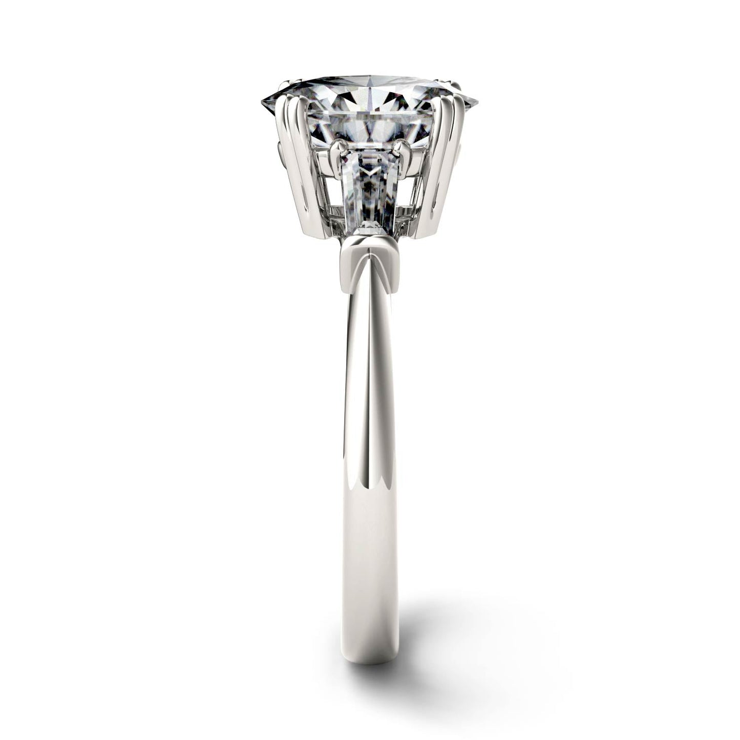 2.47 CTW DEW Oval Moissanite Three-Stone Engagement Ring in 14K White Gold
