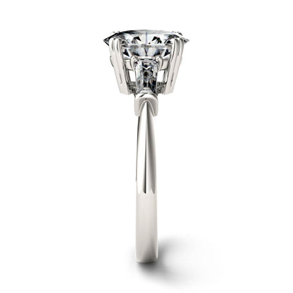 2.47 CTW DEW Oval Moissanite Three-Stone Engagement Ring in 14K White Gold