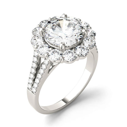 4.22 CTW DEW Round Moissanite Floral Halo Ring in 14K White Gold