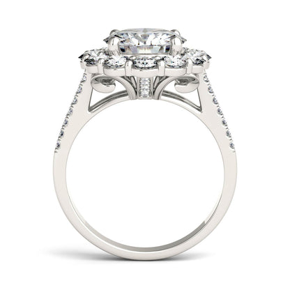 4.22 CTW DEW Round Moissanite Floral Halo Ring in 14K White Gold