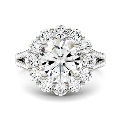4.22 CTW DEW Round Moissanite Floral Halo Ring in 14K White Gold