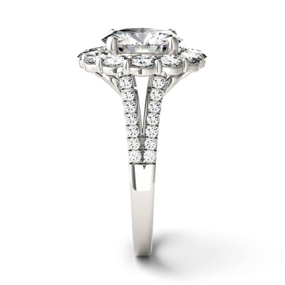 4.22 CTW DEW Round Moissanite Floral Halo Ring in 14K White Gold