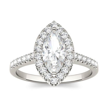 1.45 CTW DEW Marquise Moissanite Halo Ring in 14K White Gold