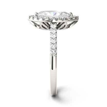 1.45 CTW DEW Marquise Moissanite Halo Ring in 14K White Gold