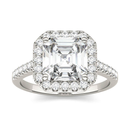 2.69 CTW DEW Asscher Moissanite Halo Ring in 14K White Gold