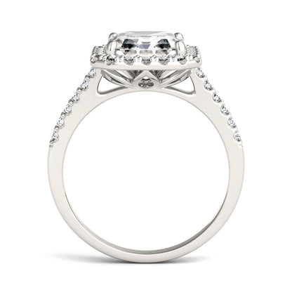 2.69 CTW DEW Asscher Moissanite Halo Ring in 14K White Gold