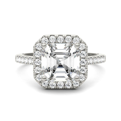 2.69 CTW DEW Asscher Moissanite Halo Ring in 14K White Gold
