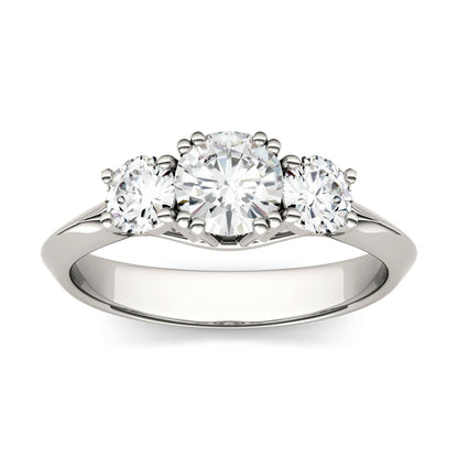 1.06 CTW DEW Round Moissanite Three-Stone Ring in 14K White Gold