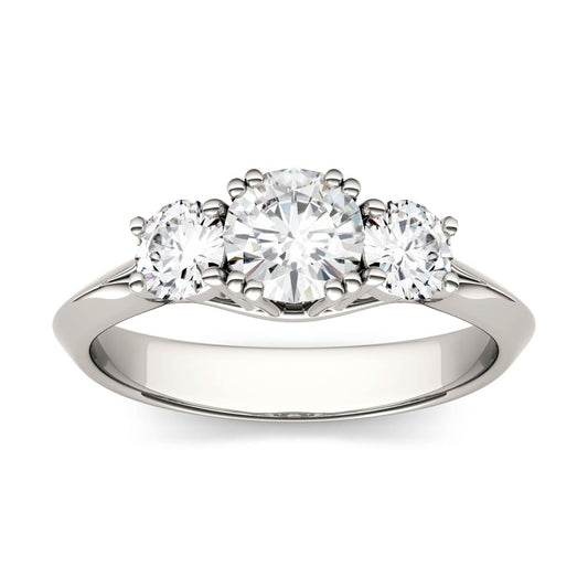 1.06 CTW DEW Round Moissanite Three-Stone Ring in 14K White Gold