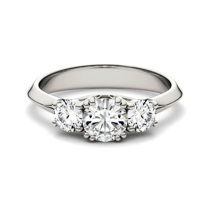 1.06 CTW DEW Round Moissanite Three-Stone Ring in 14K White Gold