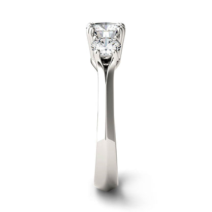 1.06 CTW DEW Round Moissanite Three-Stone Ring in 14K White Gold