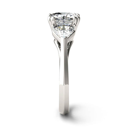 3.00 CTW DEW Cushion Moissanite Three Stone Ring in 14K White Gold