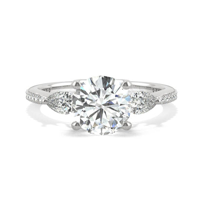 2.50 CTW DEW Round Moissanite Engagement Ring in 14K White Gold