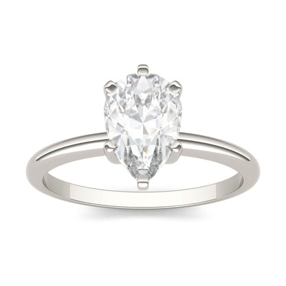 1.50 CTW DEW Pear Moissanite Engagement Ring in 14K White Gold