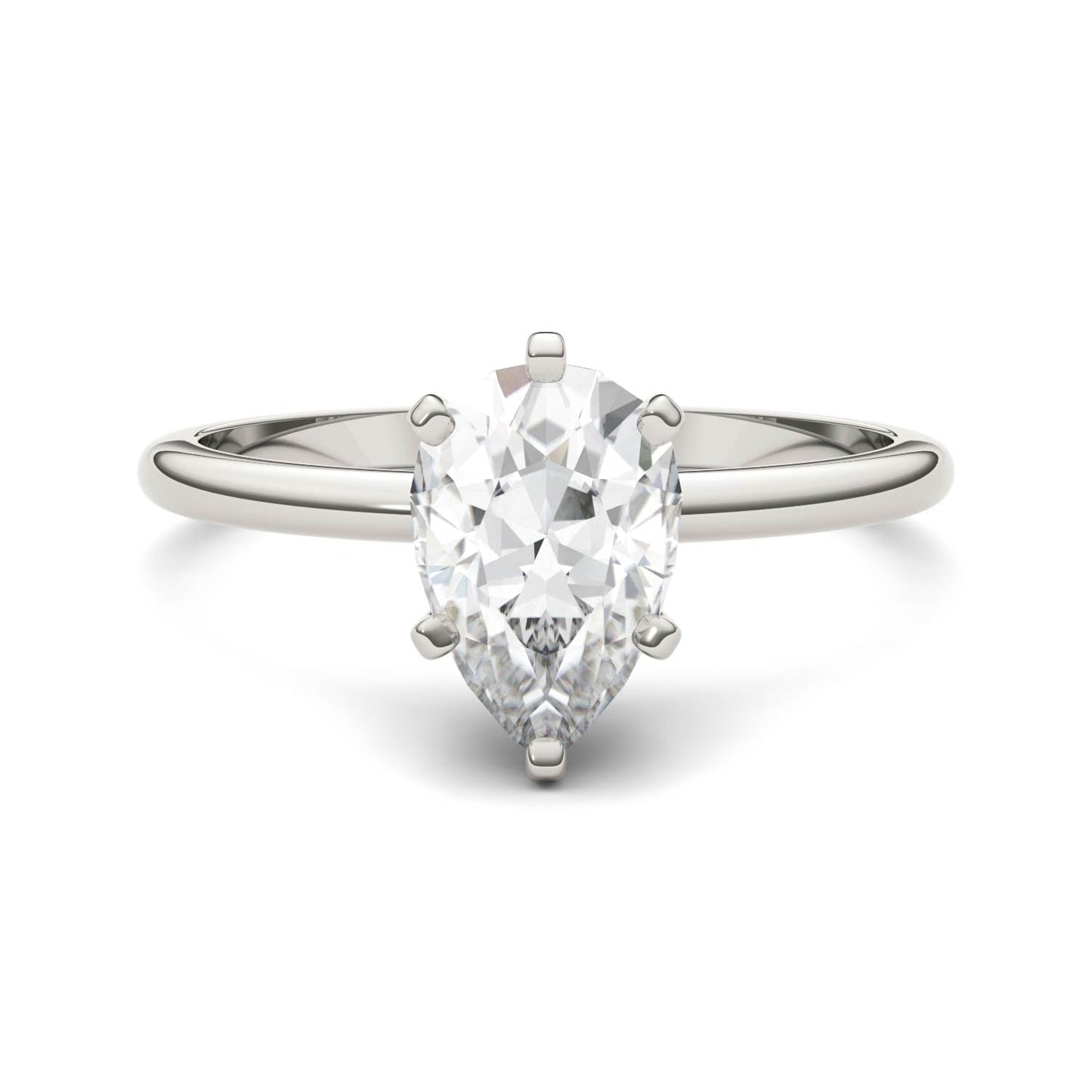 1.50 CTW DEW Pear Moissanite Engagement Ring in 14K White Gold