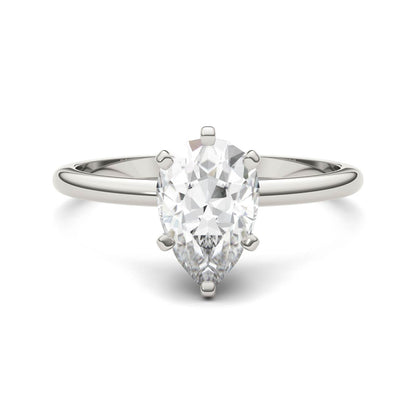 1.50 CTW DEW Pear Moissanite Engagement Ring in 14K White Gold
