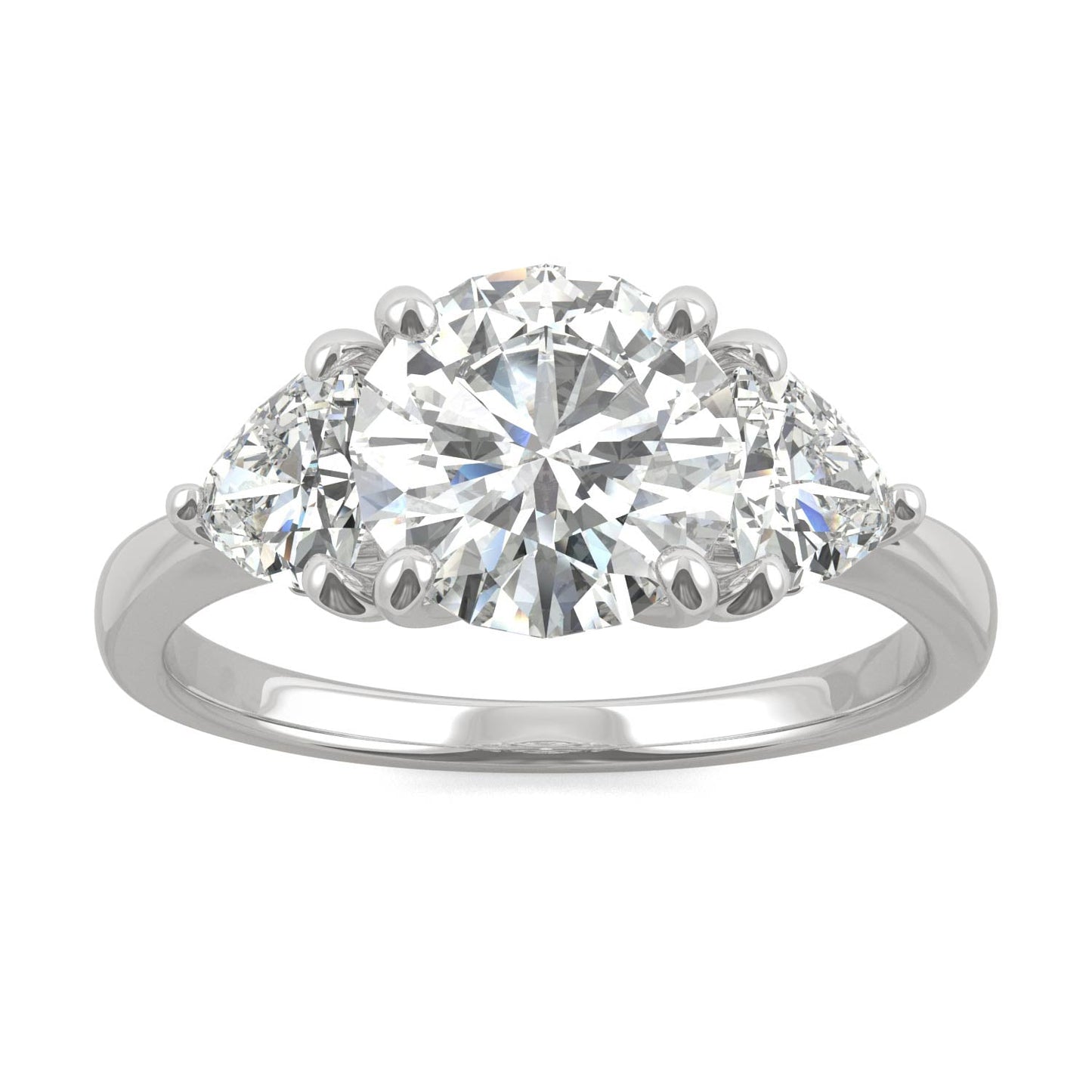 2.70 CTW DEW Round Moissanite Three-Stone Ring in 14K White Gold