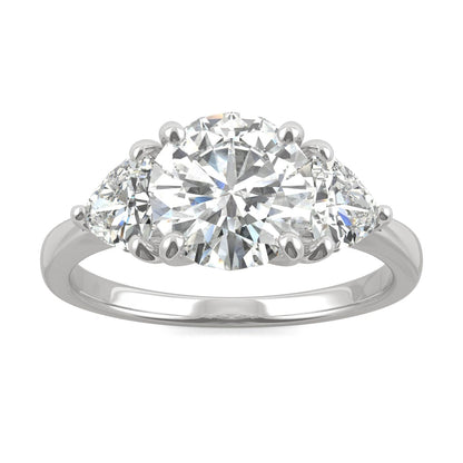 2.70 CTW DEW Round Moissanite Three-Stone Ring in 14K White Gold