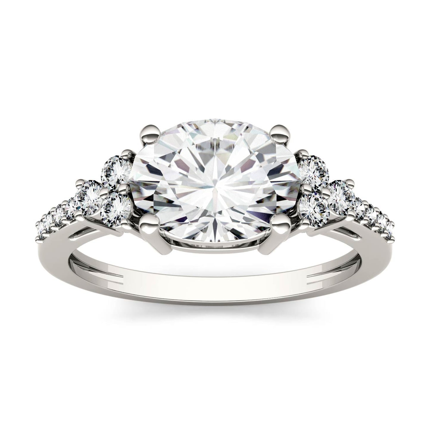 2.30 CTW DEW Oval Moissanite Engagement Ring in 14K White Gold