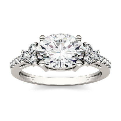2.30 CTW DEW Oval Moissanite Engagement Ring in 14K White Gold