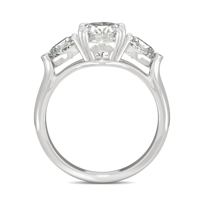 2.96 CTW DEW Oval Moissanite Three-Stone Engagement Ring in 14K White Gold