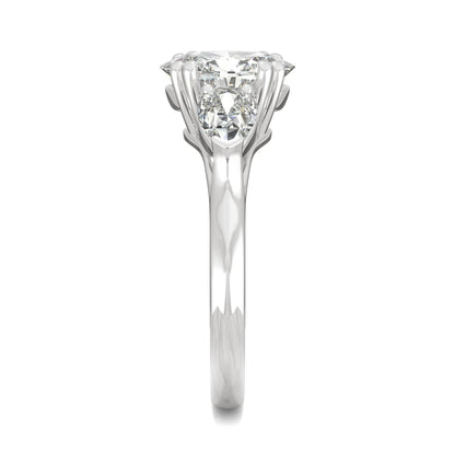 2.96 CTW DEW Oval Moissanite Three-Stone Engagement Ring in 14K White Gold