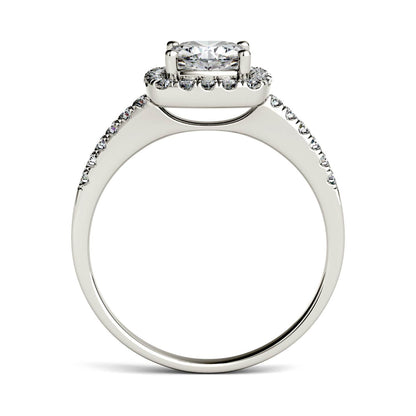 1.40 CTW DEW Cushion Moissanite Side-Stone Halo Engagement Ring in 14K White Gold
