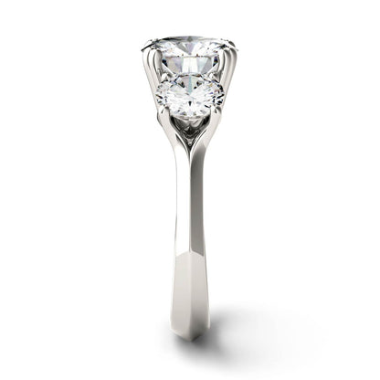 3.10 CTW DEW Round Moissanite Three-Stone Ring in 14K White Gold