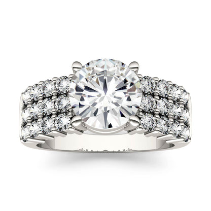 2.92 CTW DEW Round Moissanite Three-Row Engagement Ring in 14K White Gold